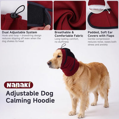 Nanaki Dog Calming Hoodie & Ear Cover,Extra Large July 4th Head Wrap with Ear Pads - No-Shake Hematoma Protection,Noise Cancelling for Fireworks,Grooming, Blow Dryer & Bath,Ear Warmers