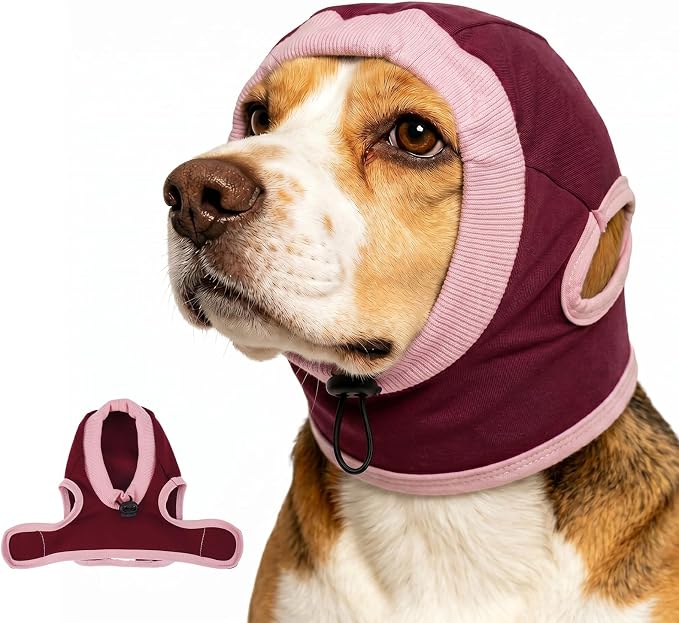 No Shake Dog Ear Wrap Hematoma for Anxious Dogs,Soft Breathable Ear Cover for Fireworks,Thunderstorms, Grooming & Travel,Adjustable Dog Ear Muffs for Small Medium Large Dogs(Red,XL)
