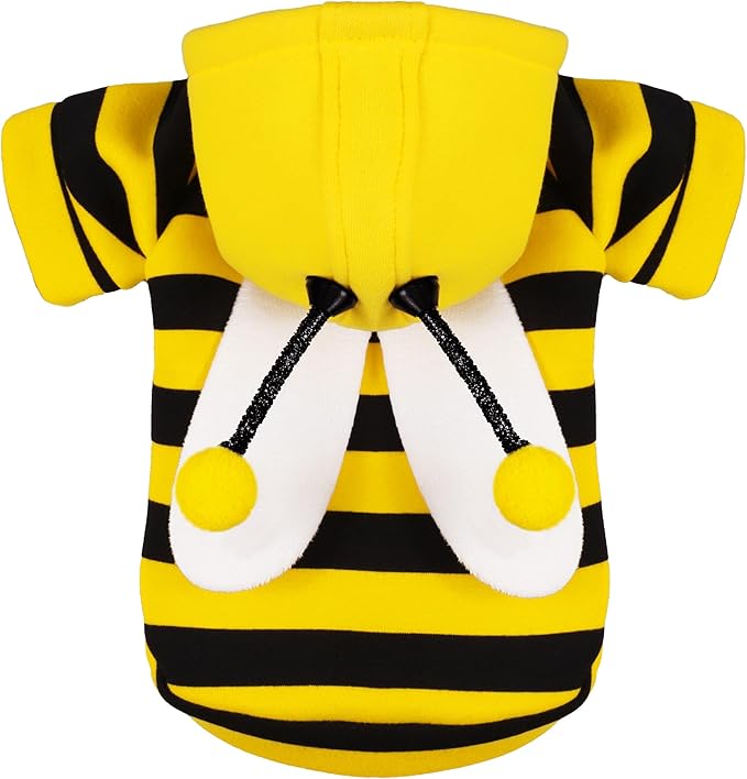 Adorable Bumblebee Halloween Costume Hoodie for Medium Dogs: Featuring Fun Wings and a Cozy Black and Yellow Sweatshirt Design, Perfect for Cosplay and Festive Celebrations! S