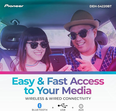 Pioneer DEH-S4220BT 1-Din CD Receiver – Bluetooth, USB/AUX, Color Change, FLAC, AM/FM Radio, Detachable Face, 50W x 4, Voice Control, Hi-Volt RCA Preouts