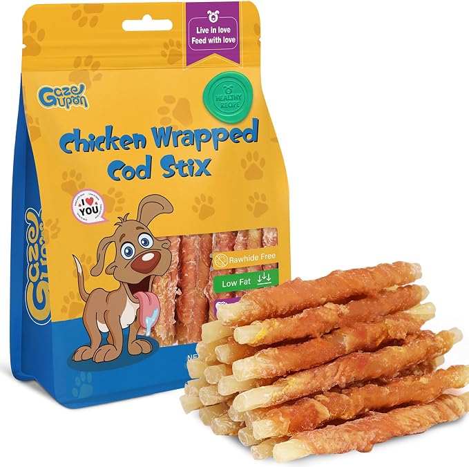 Dog Treats for Small Dogs, Soft Chicken Wrapped Cod Sticks, Rawhide Free Training Treats for Small Breeds, Healthy Chewy Snacks with Omega-3