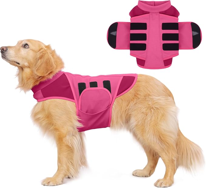Dog Thunder Jacket Anxiety Calming Vest, Comfort Storm Anxiety Relief Coat with Adjustable Snug Fit, No Medicine or Training Needed, Lightweight Easy On Calming Shirt for Dogs Large, Rosered, L