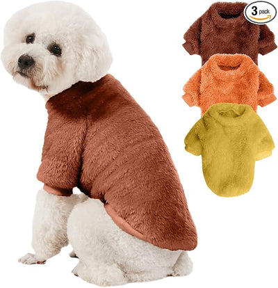 Dog Sweater, 3 Pack Dog Sweaters for Small Dogs, Dog Clothes for Small Dogs Girl Boy, Ultra Soft and Warm Puppy Sweater Dog Coat for Winter Christmas (Orange+Coffee+Yellow, XXS)