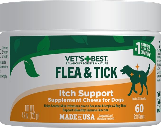 Vet's Best Flea & Tick Soft Chews for Dogs – Natural Supplement for Dog Flea and Tick Prevention – Veterinarian-Formulated Itch Relief and Immune Support – Made in USA – 60 Chews