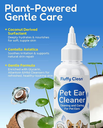 Dog Ear Cleaner - Pet Ear Wash, Flush and Drop Cleaner Solution for Cat & Dog Infection and Itch Relief, Gently Removes Debris, Wax Buildup, Odor - 4 fl oz