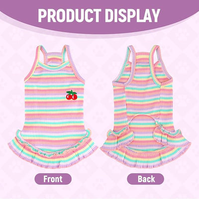 Jmkcoz Cute Striped Dog T Shirts Cherry Puppy Dress Soft Cotton Pet Sleeveless Vest Clothes Spring Summer Pet Outfits for Small Dogs Cats Girl (Pink, X-Large)