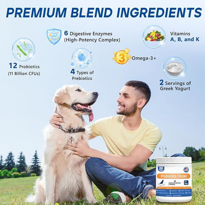 Probiotics for Dogs Dog Probiotic Chews for Yeast Itch Relief Ears Skin Coat, Gut Digestive Health & Immune Support with 11Billion CFU Probiotics, 6 Enzymes, 4 Prebiotics, Pumpkin, 200ct
