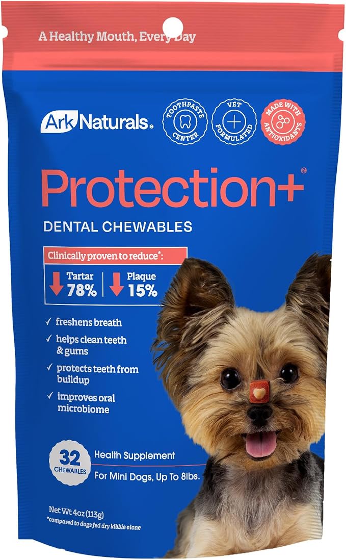 Protection Plus Brushless Toothpaste for Mini Breeds, 4 oz Bag, Dog Dental Chew with Toothpaste Center, Prevents Plaque & Tartar, Freshens Breath