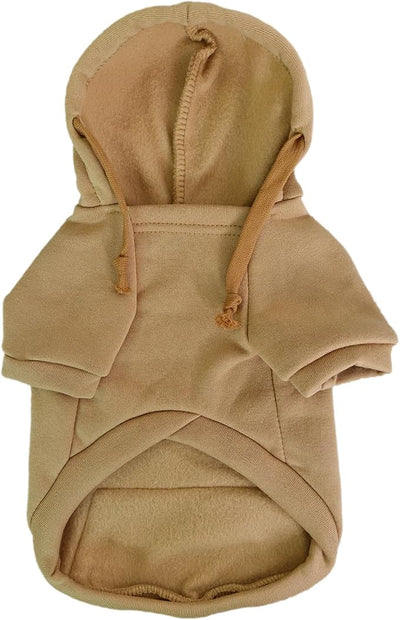 Jecikelon Dog Hoodies for Small Dogs with Zipper Pocket, Soft Fleece Puppy Clothes with Rope Hat, Warm Winter Outfits Cold Weather Coats, Cute Sweatshirt Chihuahua Costume (Khaki, Medium)
