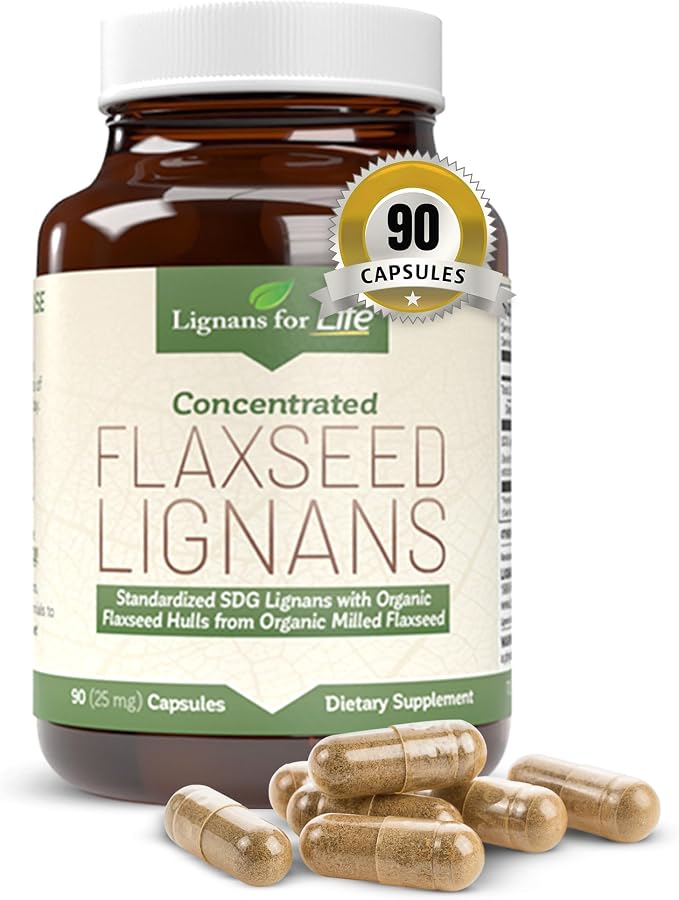 Flaxseed and SDG - Omega 3 Fatty Acids, Fiber Antioxidants - Helps Improve Shiny Coat, Digestive and Heart Health, 25mg, 90 Capsules, 1 Pack