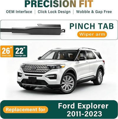 Windshield Wiper Blades Replacement for Ford Explorer 2011-2017 2018 2019 2020 2021 2022 2023 2024,Original Equipment Replacement Front Rear Wiper Blade Set - 26" 22" 11" (Set of 3)