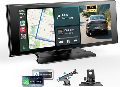 WonVon Wireless Car Play Screen, 10.26'' Monitor with Apple Carplay & Android Auto, 4K Portable Smart Touch Tablet Stereo Multimedia Dashboard, Bluetooth/FM/GPS/AUX