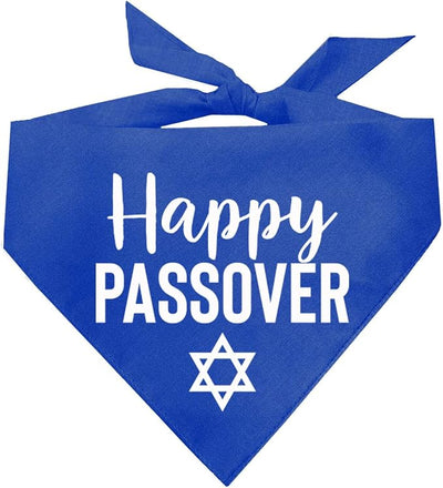 Happy Passover Dog Bandana | 100% Cotton Adjustable Triangle | Made in USA | Passover | Jewish Holiday | Funny | Pesach| Royal X-Small (76)
