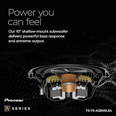 Pioneer A-Series TS-A2500LS4 10” Subwoofer – 1200W Max, Shallow-Mount Design, Deep Bass in Tight Spaces