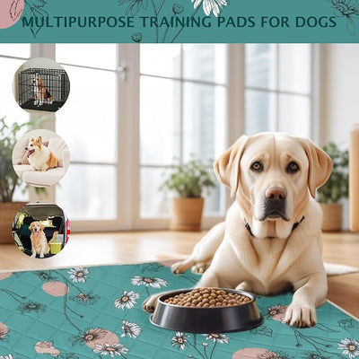 IEUUMLER Washable Pee Pads for Dogs, 2 Pack Non-Slip & Waterproof Pack Whelping Pad, Reusable Washable Puppy Potty Training Pad with Fast Absorbent for Playpen EU007 (Teal Daisy, 36"X24"-2pcs)