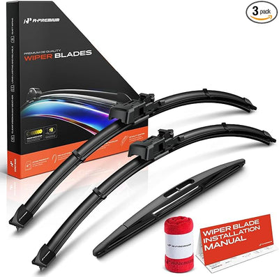 A-Premium 24"+21"+12" Windshield Wiper Blades Compatible with Buick Enclave 2008-2017 - Front Rear Wipers Blade Set for TLP/Snap Claw Arm Connector, with Wear Indicator & Towel (Pack of 3)