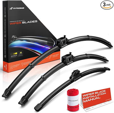 A-Premium 26"+22"+13" Windshield Wiper Blades Compatible with Mercedes-Benz GLE350, GLE450, GLE580, GLE63 AMG, GLE450e - Front Rear Wipers Blade, MB/FR_DA, with Wear Indicator & Towel (Pack of 3)