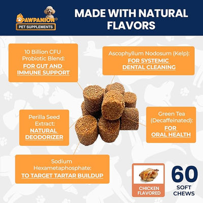 Dental Soft Chews for Dogs Oral Health & Fresh Breath 60 Count