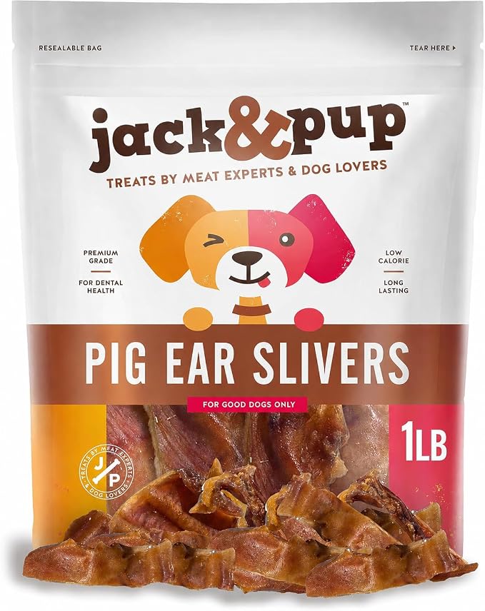 Jack & Pup Pig Ears Slivers (1lb) - Premium Natural Dog Chews, Pork Pig Ears, Healthy Dog Treats, Odor Free, Excellent Rawhide Alternative
