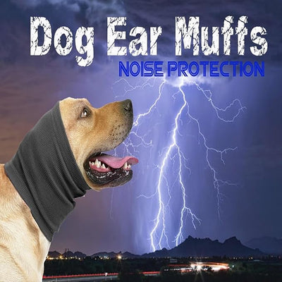 No Shake Ear Wraps for Dogs,Soft Dog Calming Hoodie Dog Ear Cover Ear Muffs for Anxiety,Grooming,Bathing,Swim,Noise Protection Quiet Ear for Dogs,Grey/Blue S