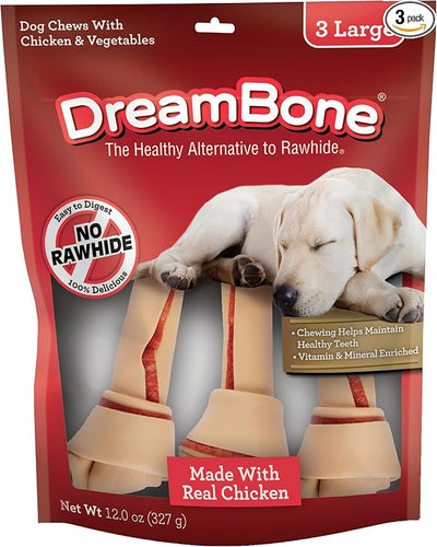 DreamBone Large Chews With Real Chicken, Rawhide-Free Chews For Dogs, Treat Your Dog to a Rawhide Free Chew, 3 Count