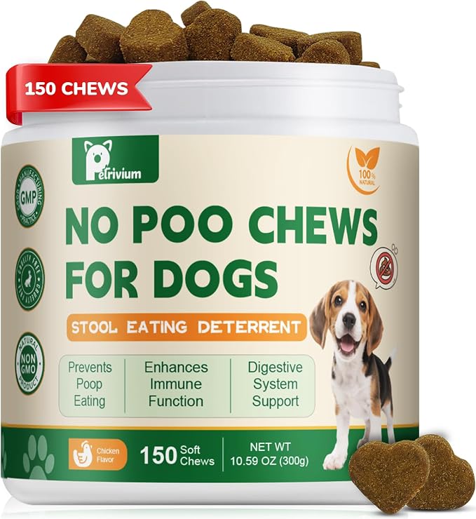 No Poop Eating Deterrent for Dogs, Stop Eating Poop for Dogs, No Poo Chews with Probiotics & Digestive Enzymes 150ct