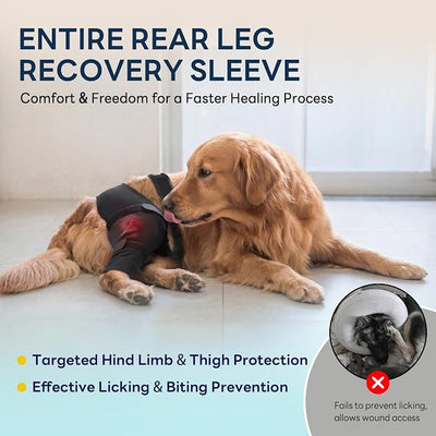 Dog Sleeve for Rear Legs to Stop Licking, Upgraded Recovery Sleeve for Hind Back Leg Wounds,TPLO, ACL Surgery, Light Comfortable Cone Alternative, Left,M, Matte Black