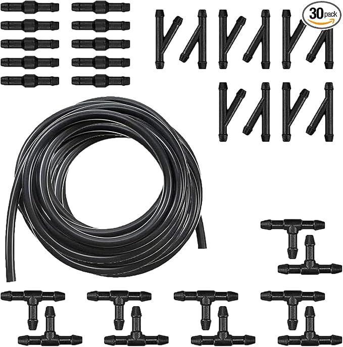 30 PCS Car Windshield Wash Tools, 13 Ft Rubber Hose with 30 T-type Y-type I-type Fitting, Seal Wiper Pump and Nozzle Leak-proof Connection Kit, Universal Flexible Hose for Cleaning (Black)