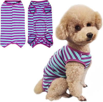 Dog's Recovery Suit Post Surgery Shirt for Puppy, Small Dog Surgical Recovery Suit for Female Male Dogs, Dog Onesie Protect Surgical Wound(Purple Blue Stripe-s)