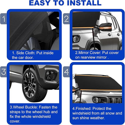Car Windshield Cover for Snow and Ice, Car Windshield Snow Cover Kit with Side Mirror Cover, 600D Frost Guard Windshield Cover, Winter Frost Hail Protector for Sedan Truck SUV and MPV