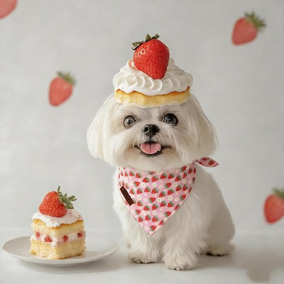 Sweet Strawberry Dog Bandana - Soft Pink Spring Summer Dog Neck Scarf, Cute Pet Bib for Medium Large Dogs, Kawaii Photo Dogs Cats Prop for Daily Use Parties & Pet Photography L