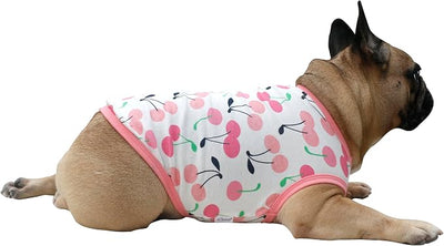 iChoue 100% Breathable Cotton English Bulldog Halloween Cartoon T Shirts Cute Clothes for Medium Large Dogs Vest Tank Tops Terrier Pitbull Cherry - XXLarge