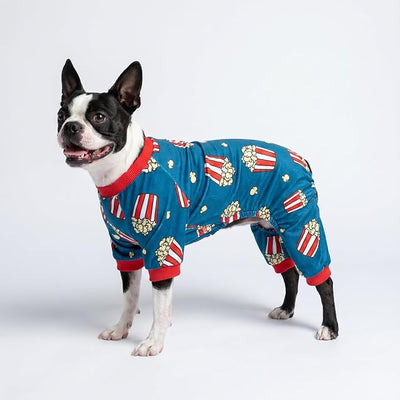 Fitwarm Popcorn Dog Pajamas, Funny Dog Clothes for Small Dogs Boy Girl, Fleece Pet Onesie with Feet, Blue, Red, White, Yellow, Large