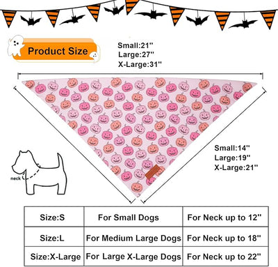 PTDECOR Halloween Dog Bandana, Pink Skeleton Pumpkin Reversible Holiday Dog Scarf, Triangle Female Halloween Bandanas for Large X-Large Dogs Pets (X-Large)
