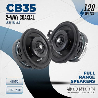 ORION Cobalt Series CB35 3.5” 2-Way Coaxial Car Speakers, 120W, 4 Ohms, Full Range, Enhanced Bass, Polypropylene Cone & Butyl Rubber Surround, Easy Install (Pair)