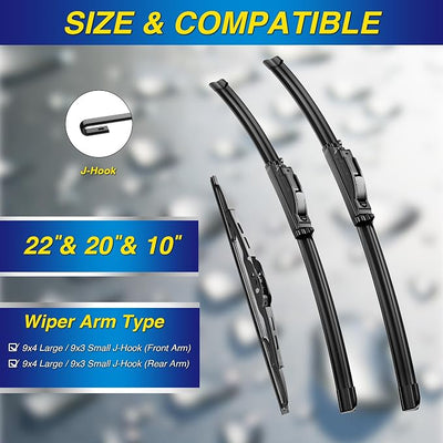 5 PLUS Silicone Windshield Wipers Replacement for 2007-2017 JEEP Compass Wiper Blades(3 PCS),Water Repellent Automotive Replacement Windshield Wiper Blades for My Car -22"/20"/10"