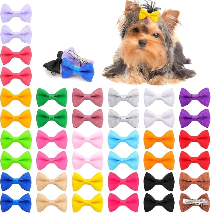 40PCS (20 Paris) Cute Puppy Dog Small Bowknot Hair Bows with Metal Clips Handmade Hair Accessories Bow Pet Grooming Product