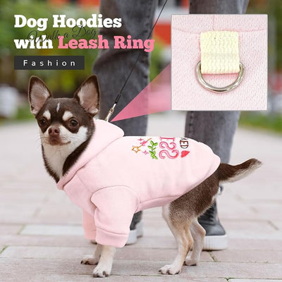 ABRRLO Small Dog Hoodie Clothes Cute Pink Princess Fleece Dog Sweater for Small Dogs Cats Girl Warm Puppy Sweatshirt with Leash D Ring Fall Winter XS Pet Outfits Chihuahua Yorkie Shihtzu(Pink,L)