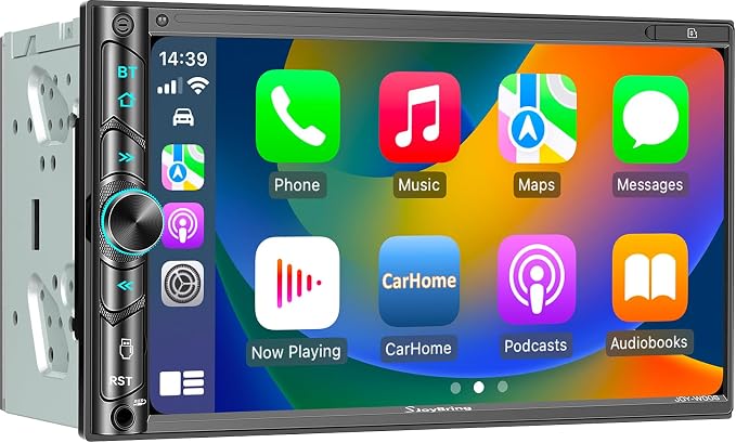 SJoyBring Double Din Car Stereo - Wireless Apple CarPlay & Android Auto, 240W 4.2CHN, 7" Touchscreen, SWC, Bluetooth, FM/AM Car Radio, 2 Subwoofers Outputs, Backup Camera