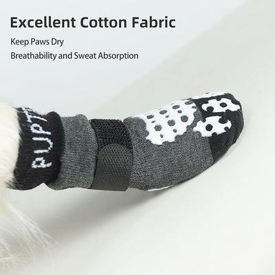 PUPTECK Anti-Slip Dog Socks with Double Sides Grips for Small Medium Large Dogs Hardwood Floors Prevents Licking, Dog Shoes for Hot Pavement Traction Control Paw Protector for Senior Dogs, Grey S