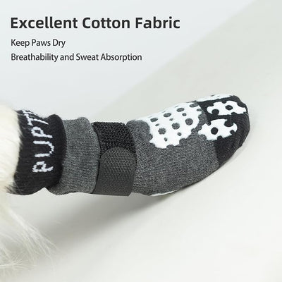 PUPTECK Anti-Slip Dog Socks with Double Sides Grips for Small Medium Large Dogs Hardwood Floors Prevents Licking, Dog Shoes for Hot Pavement Traction Control Paw Protector for Senior Dogs, Grey XS