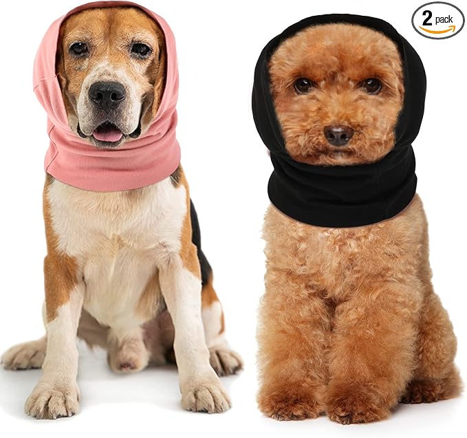 2 Pcs Dog Ear Muffs Dog Calming Ear Cover Anxiety Relief Cover Face Neck Warmer Quiet Head Sleeves for Noise Bathing Grooming Drying(Medium,Black, Pink)