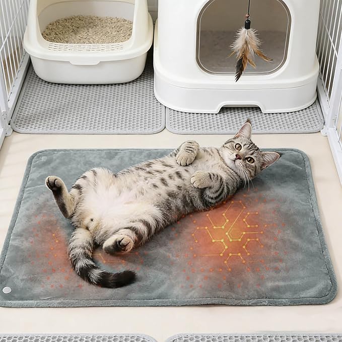 USB Powered Cat Heating Pad, Portable Adjustable Heated Cat Bed, Rechargeable Pet Blanket for Indoor Cats, Dog, Small Animals, Elderly Pets, Home, Car, Travel, Winter Cold Weather Comfort (Grey)