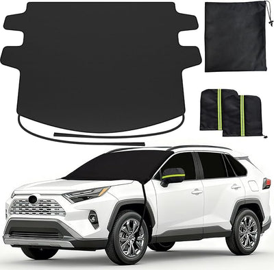 REEVAA Upgraded Car Windshield Cover for Ice & Snow [All-Weather Protection] Magnetic Fit Weatherproof Frost Cover, Car Winter Accessories, Fit for SUVs, Small Trucks, Sedans