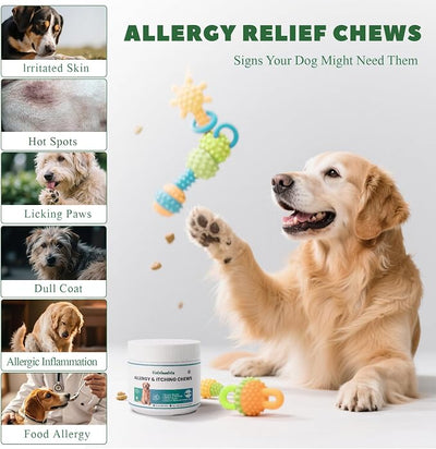 Dog Allergy Chews - Dog Allergy Relief & Immune Supplement with Probiotics, Colostrum & Omega 3 - Supports Skin & Coat Health, Soothes Paw Licking - Chicken Flavor, 120 Soft Chews