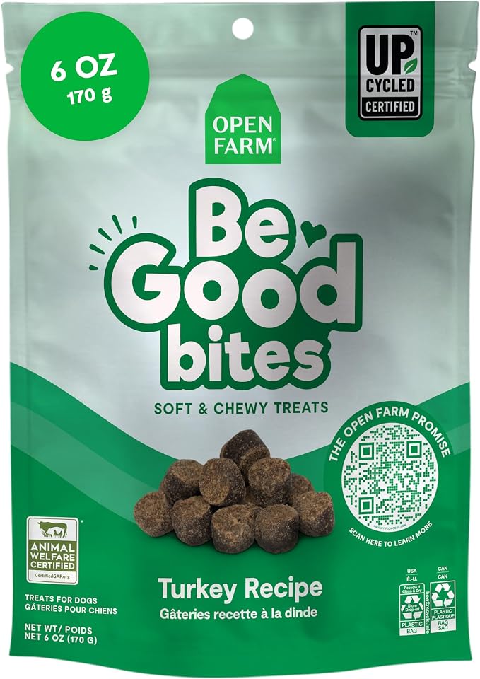 Be Good Bites, Soft Dog Training Treats, Small & Chewy, Made with Ethically & Sustainably Sourced Ingredients, Non-GMO Fruits & Grains, Turkey Recipe, 6oz Pouch