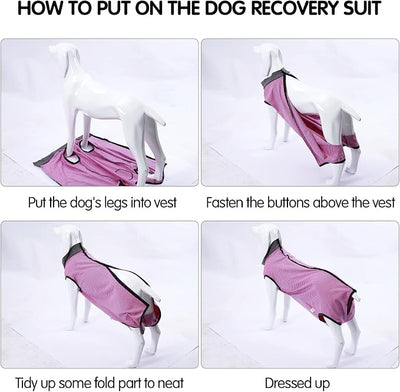 Dotoner Dog Recovery Suit Abdominal Wound Puppy Surgical Clothes Post-Operative Vest Pet After Surgery Wear Substitute E-Collar & Cone(L,Pink)