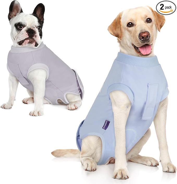 cyeollo 2pack Dog Onesie for Surgery Recovery Suit for Female Male Dogs Breathable Pet Bodysuit After Surgery for Spay, Neuter, Post Surgical Recovery Onesie Shirt for Large Dogs, Blue & Grey, XXL