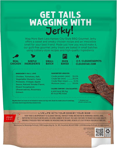 Cloud Star Wag More Bark Less - Dog Treats - Jerky - Kansas City BBQ Chicken - 10 oz Pouch