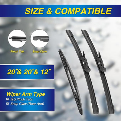 5 PLUS® Silicone Windshield Wipers Replacement for 2008-2012 Ford Escape Wiper Blades(Set of 3),Automotive Replacement Windshield Wiper Blades For My Car-20"/20"/12"